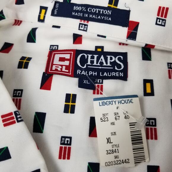Ralph Lauren Chaps White Blue Flag Short Sleeve Vintage Button Down NEW Size XL - Picture 4 of 4